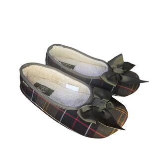 Barbour Lily Classic Slippers Size 5 US 7 Tartan Plaid Bows Holiday